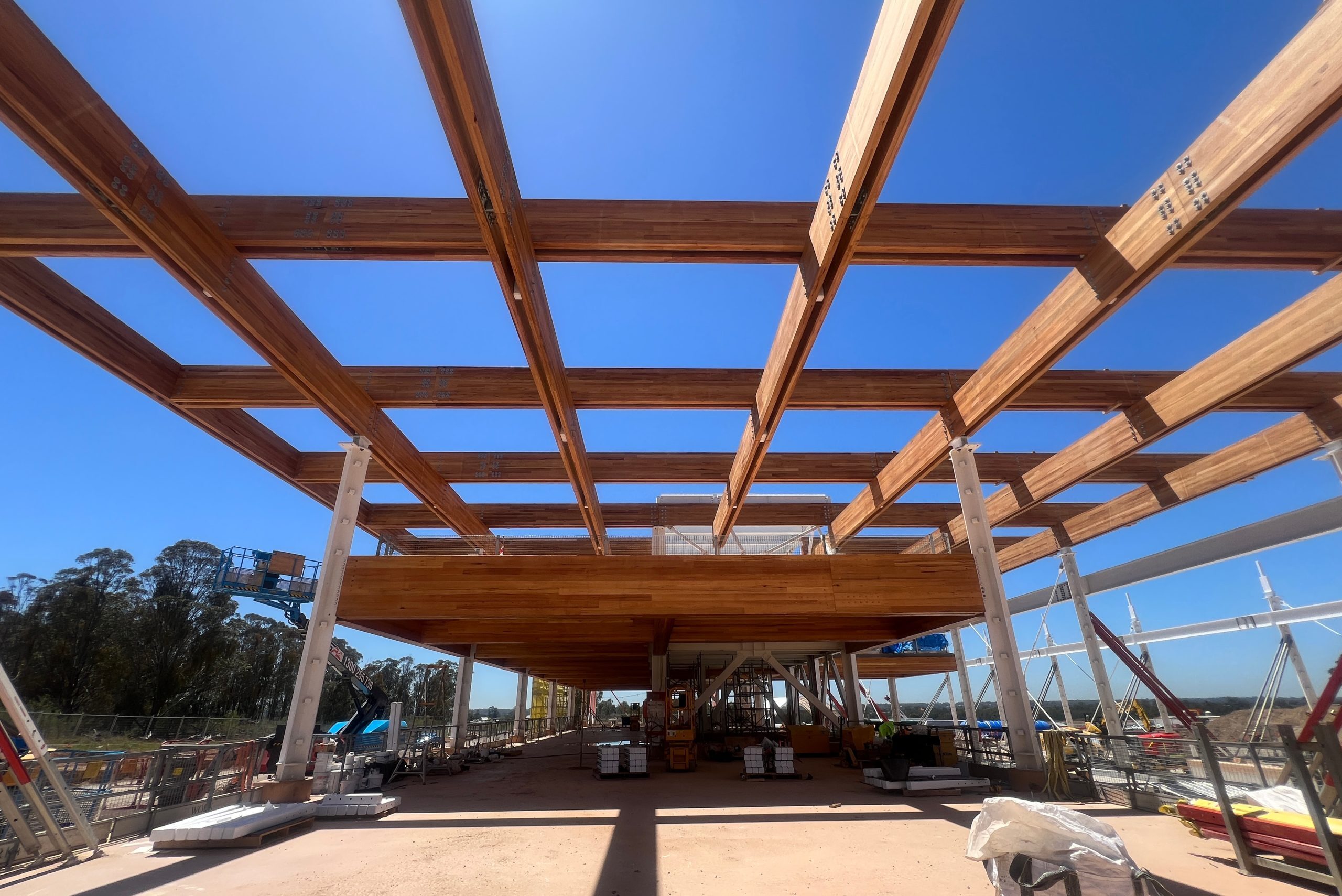 2 glulam timber beams the first building bradfield city centre advanced manufacturing research facility taylor construction commercial
